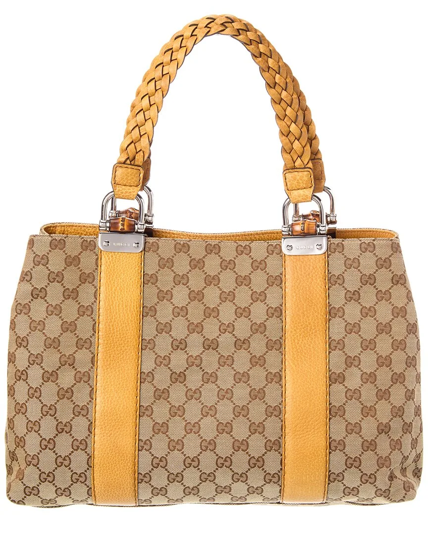 Yellow Canvas & Leather Bamboo Bar Tote Large (authentic Pre-Loved) by Gucci