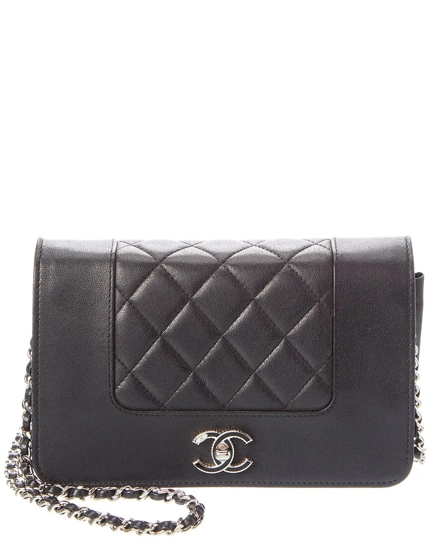 Black Quilted Calfskin Leather Mademoiselle Wallet on Chain (authentic Pre-Loved) by CHANEL