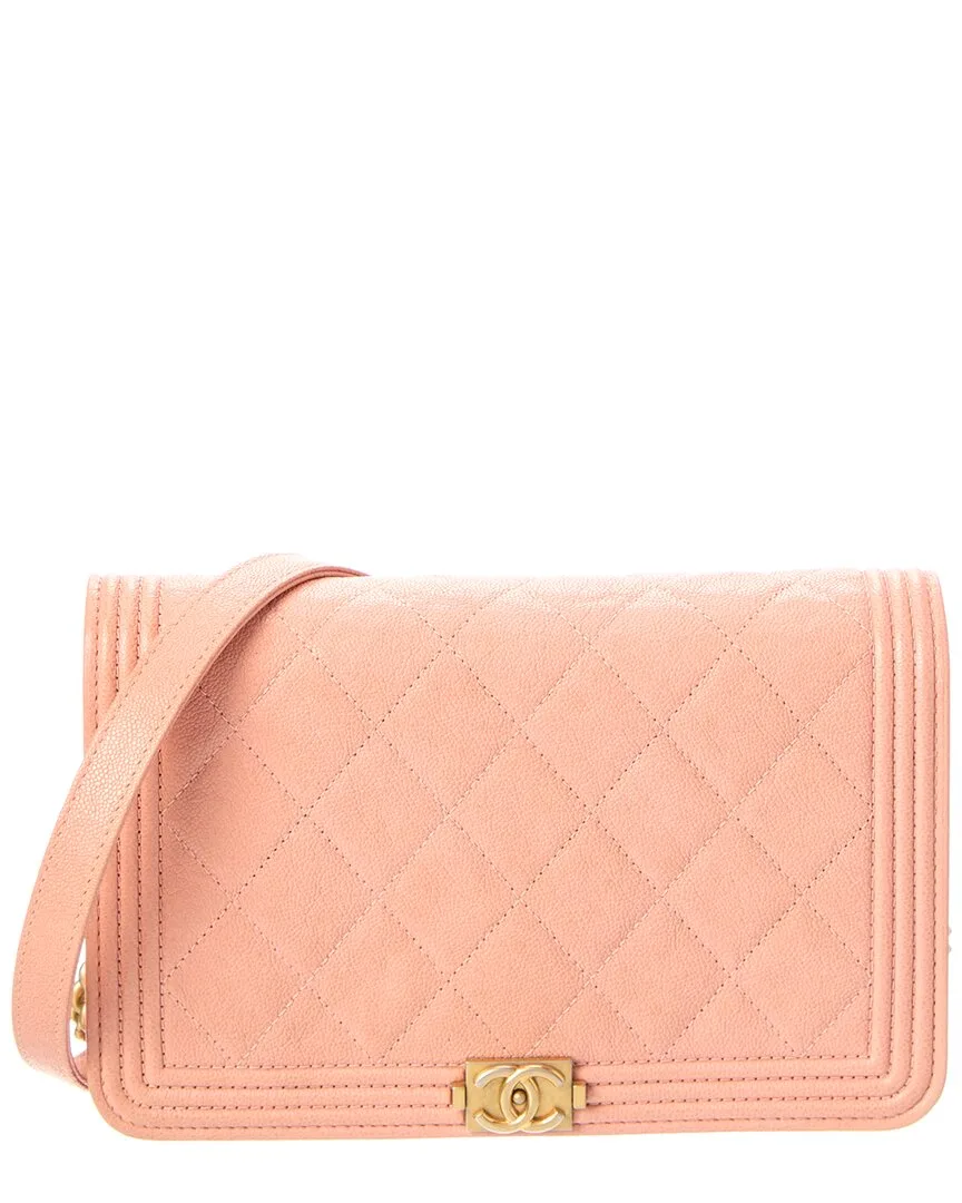 Pink Quilted Caviar Leather Boy Wallet on Chain (authentic Pre-Loved) by CHANEL