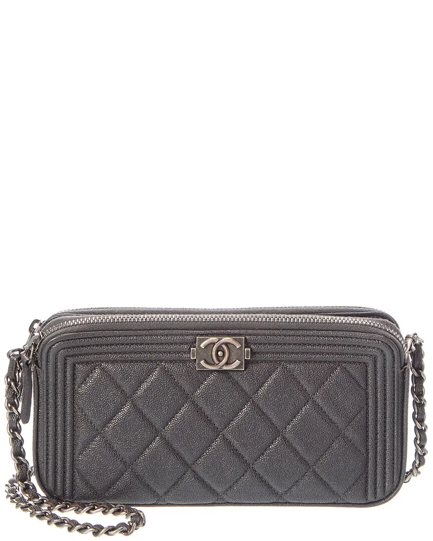 Black Quilted Caviar Leather Caviar Boy Double Zip Wallet on Chain (authentic Pre-Loved) by CHANEL