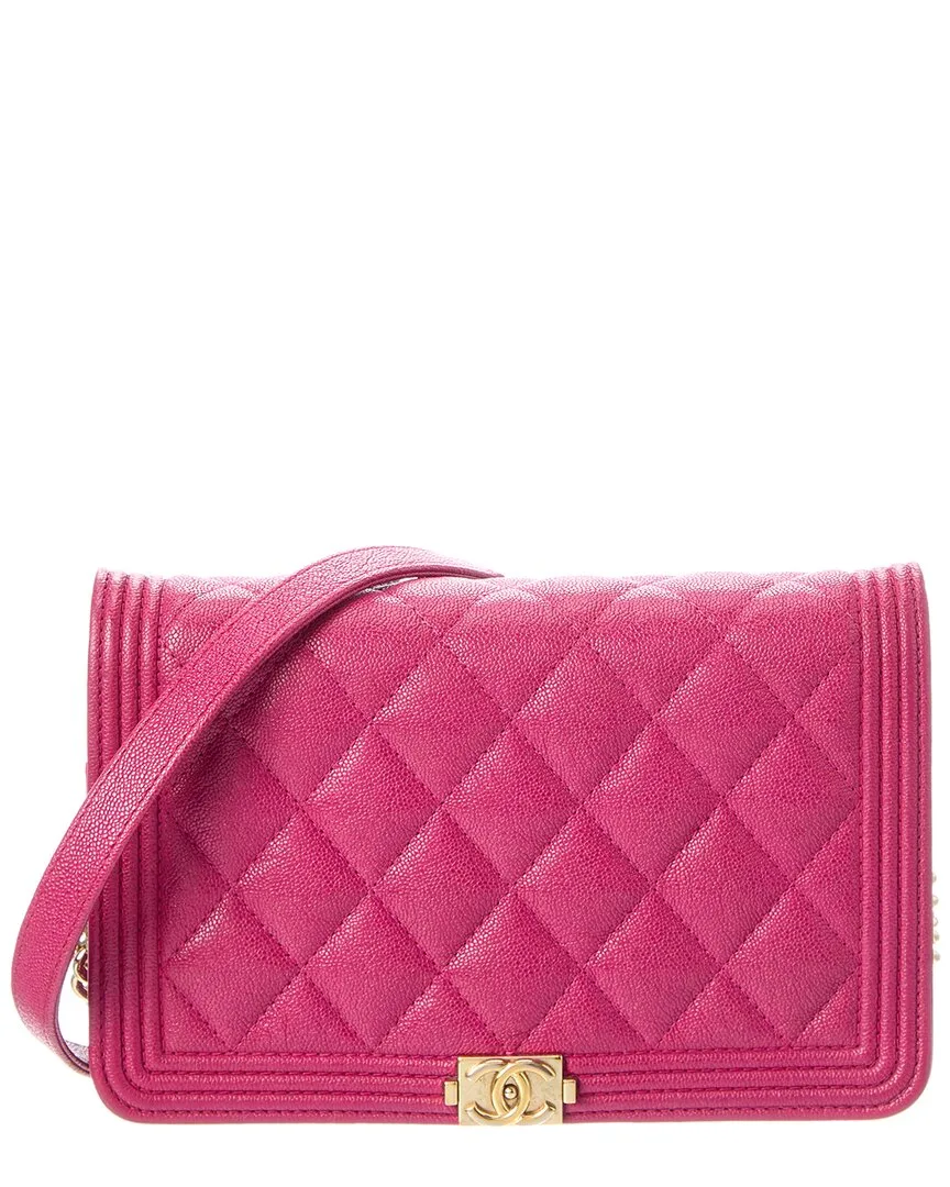 Purple Quilted Caviar Leather Boy Wallet on Chain (authentic Pre-Loved) by CHANEL