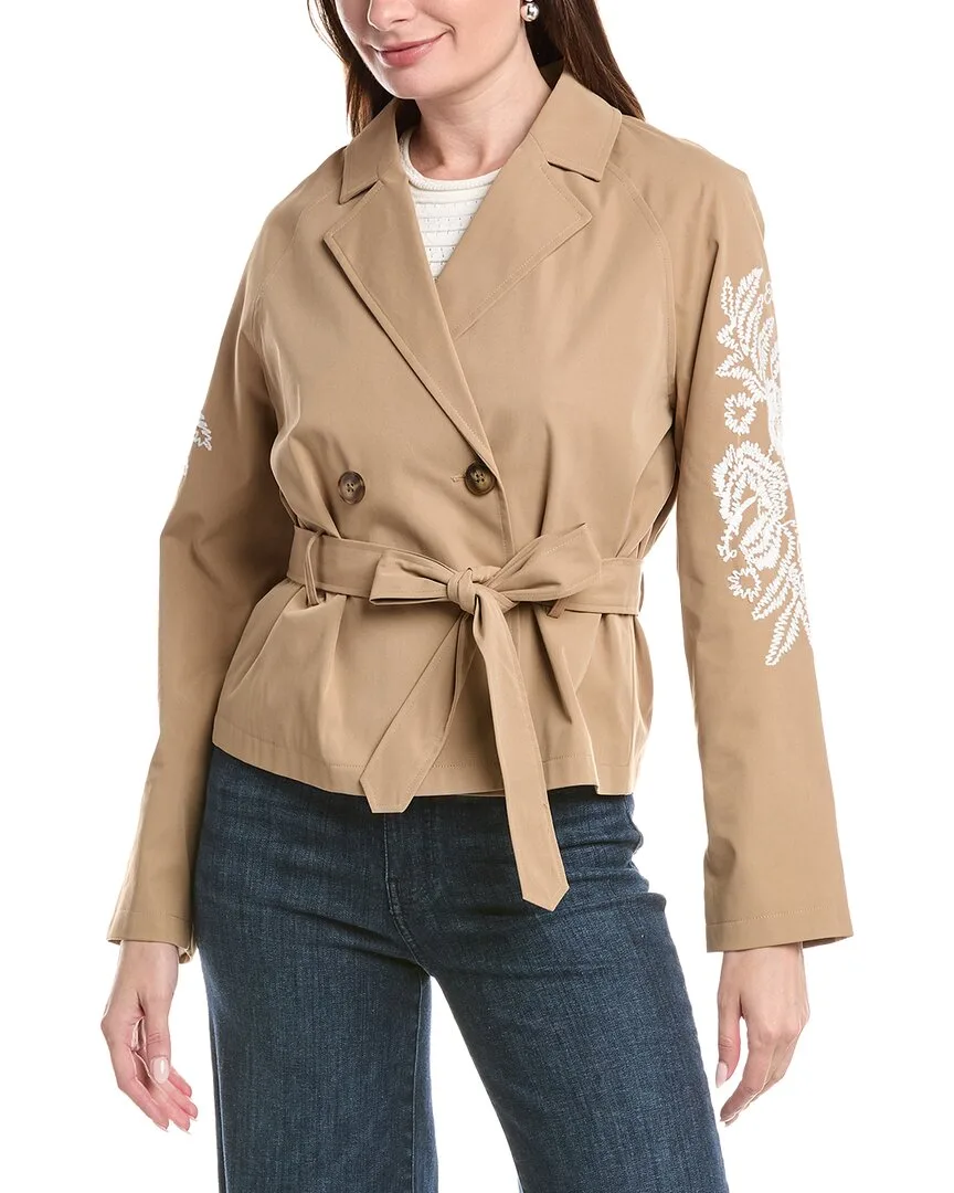 Cropped Embroidered Double-Breasted Belted Trench Coat by Nvlt