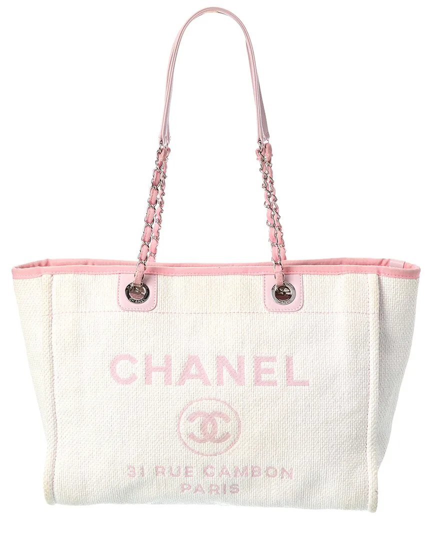 White Canvas Large Deauville Tote (authentic Pre-Loved) by CHANEL