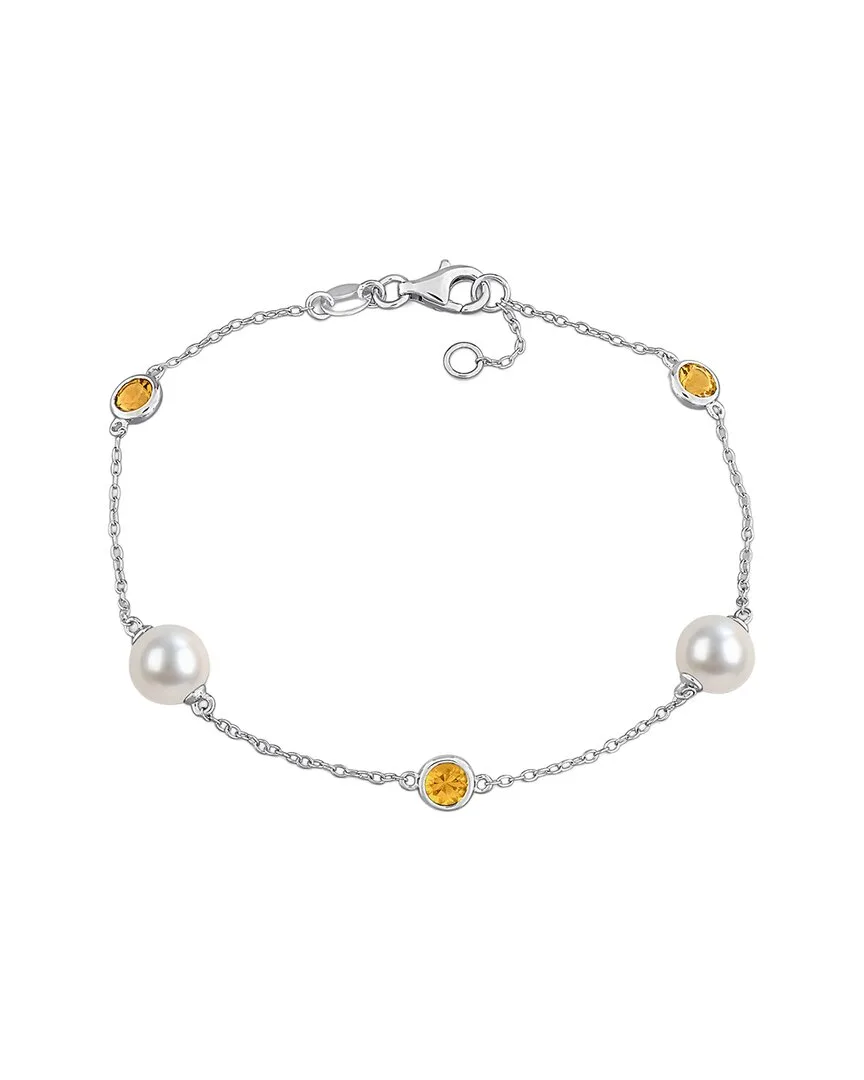 Silver 0.87 ct. tw. Citrine & 7-7.5Mm Pearl Charm Bracelet by Rina Limor