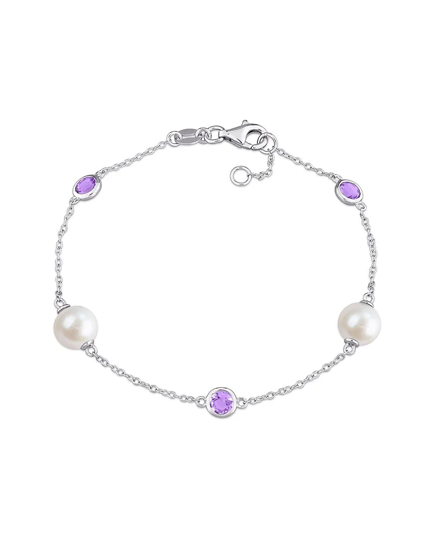 Silver 0.69 ct. tw. Amethyst & 7-7.5Mm Pearl Charm Bracelet by Rina Limor