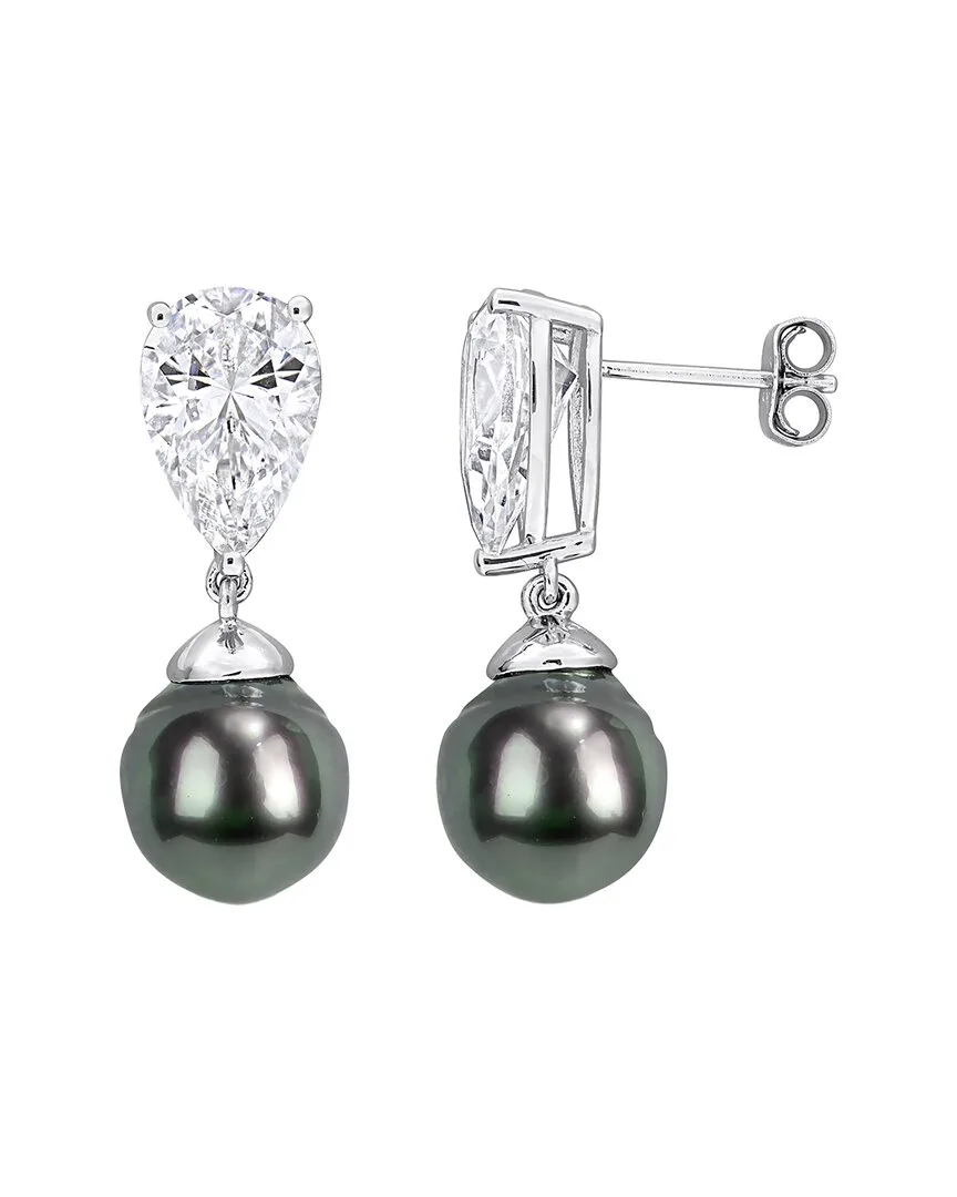 Silver 10.78 ct. tw. Created White Sapphire & 10-10.5 mm Pearl Drop Earrings by Rina Limor