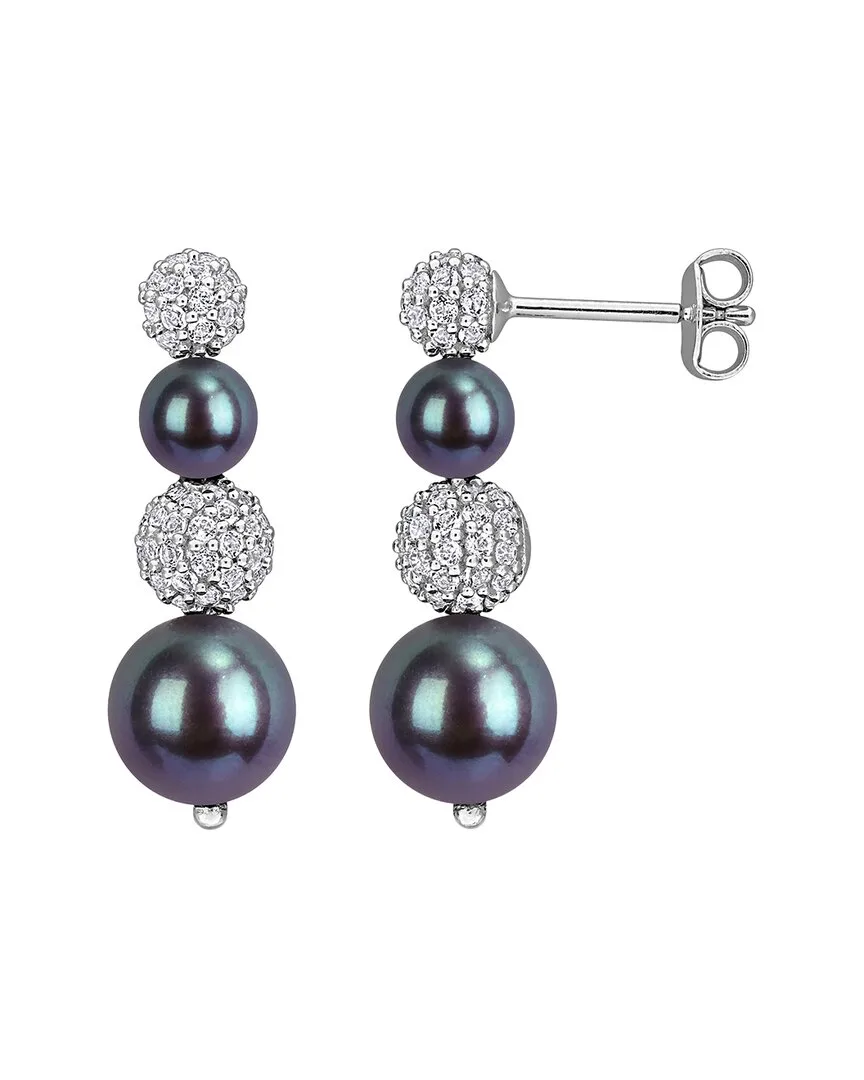 Silver 1.22 ct. tw. White Topaz & Pearl Drop Earrings by Rina Limor