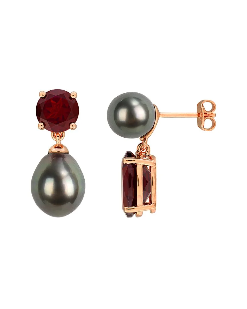 Silver 6.80 ct. tw. Garnet & Pearl Drop Earrings by Rina Limor