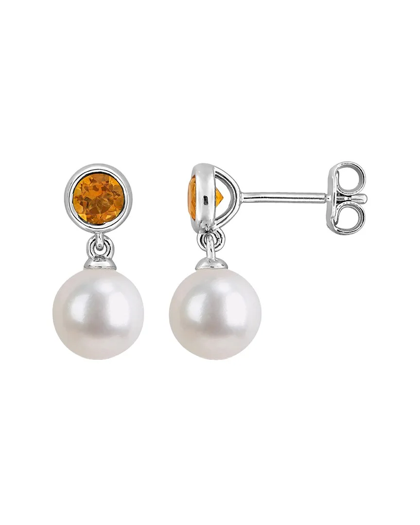 Silver 0.58 ct. tw. Citrine & 7-7.5Mm Pearl Stud Earrings by Rina Limor