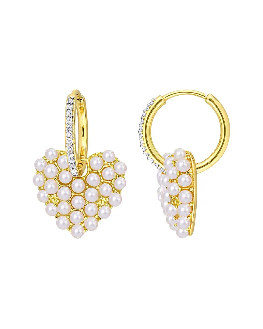 Silver 0.13 ct. tw. Diamond & 2-2.5Mm Pearl Hoop Earrings