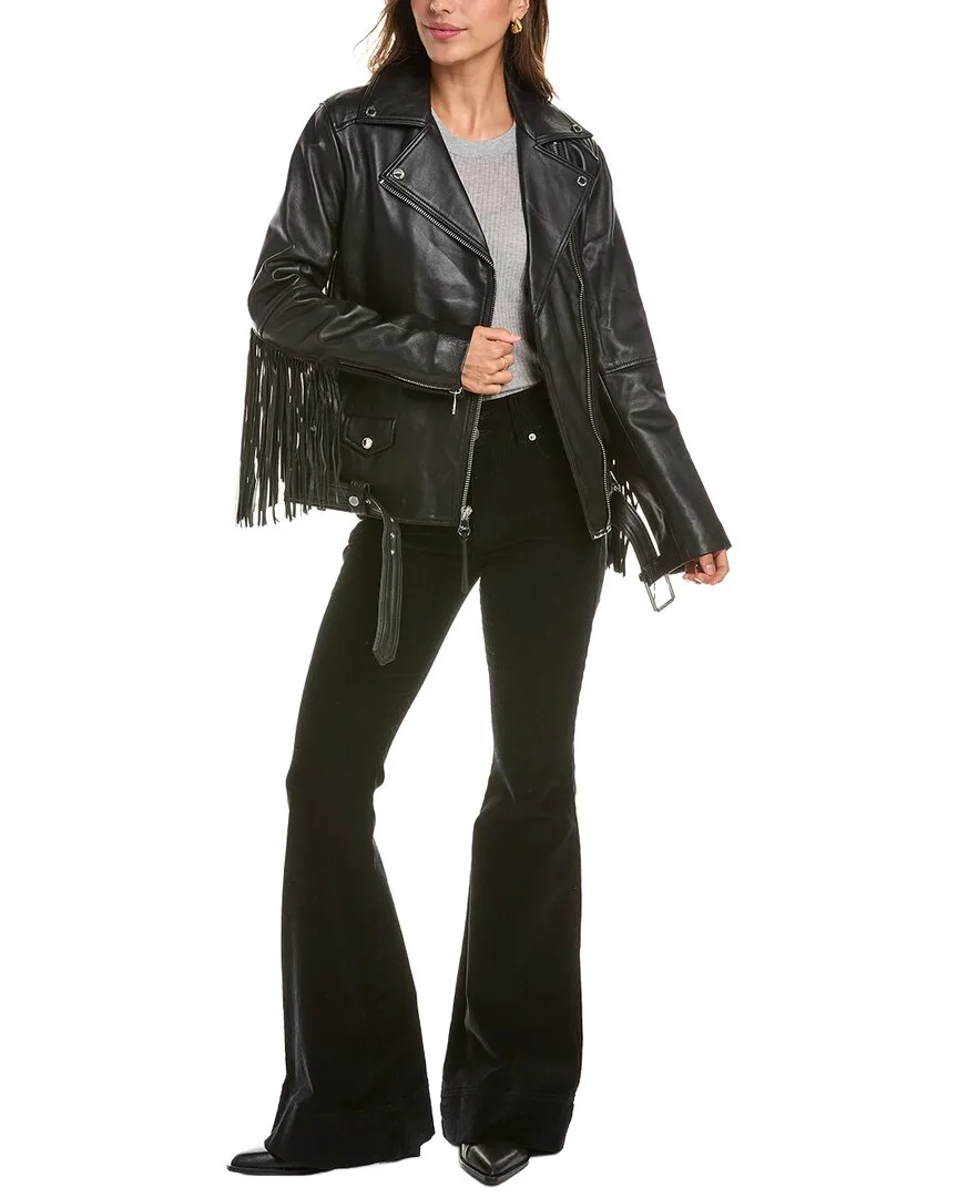 Fringe Leather Moto Jacket by Karl Lagerfeld