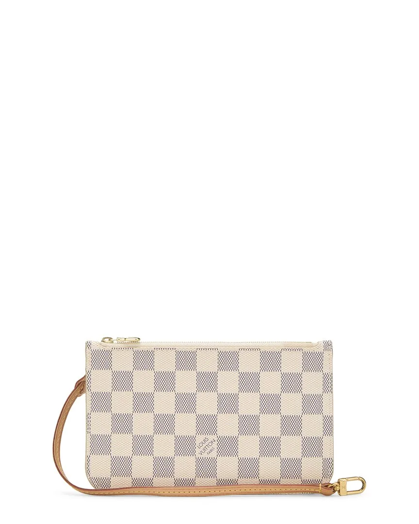 White Damier Azur Neverfull Nm Pouch Pm (authentic Pre-Loved) by Louis Vuitton