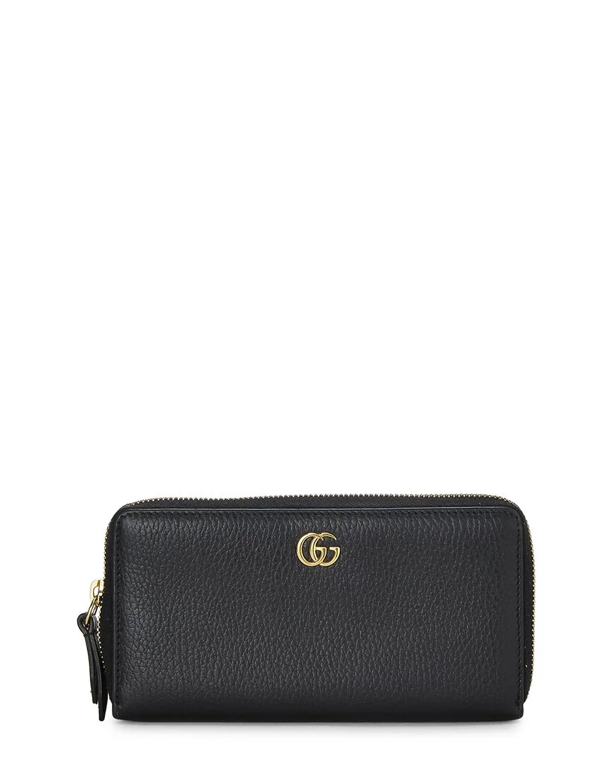 Black Leather Gg Zip Around Wallet (authentic Pre-Loved)