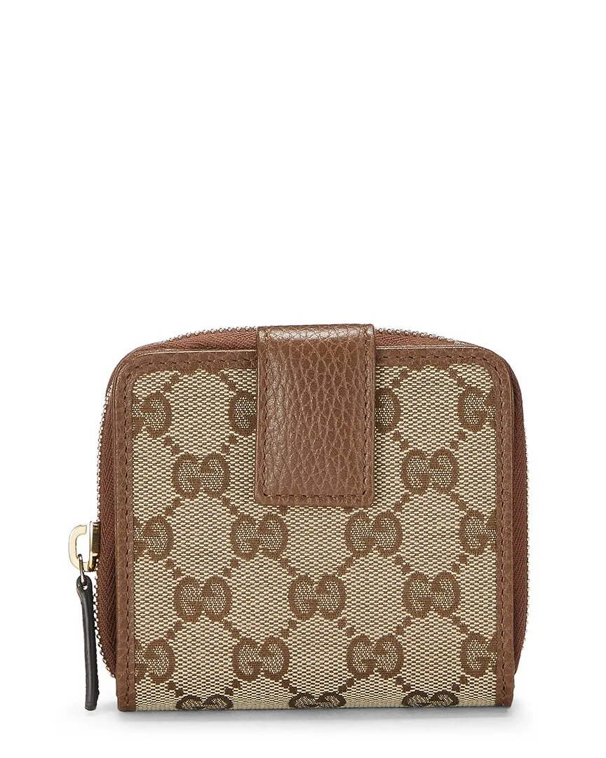 Brown Canvas & Leather French Zip Around Wallet (authentic Pre-Loved)
