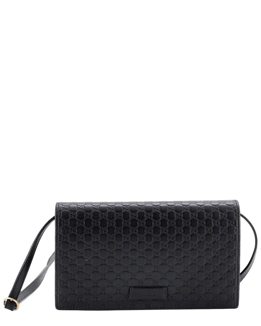 Black Microguccissima Leather Wallet on Strap (authentic Pre-Loved) by Gucci