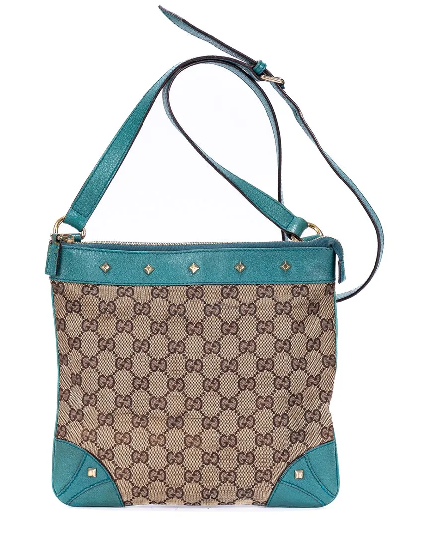 Beige & Blue Gg Canvas Flat Messenger Crossbody (authentic Pre-Loved) by Gucci