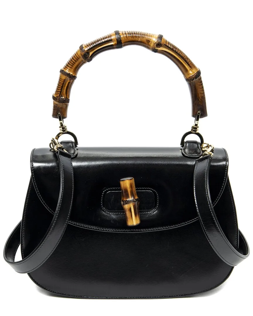 Black Smooth Calfskin Leather Bamboo Top Handle Flap (authentic Pre-Loved) by Gucci