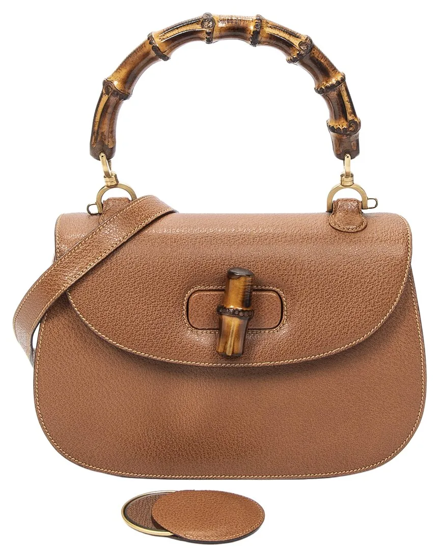 Tan Grained Calfskin Leather Medium Bamboo Top Handle Flap (authentic Pre-Loved)