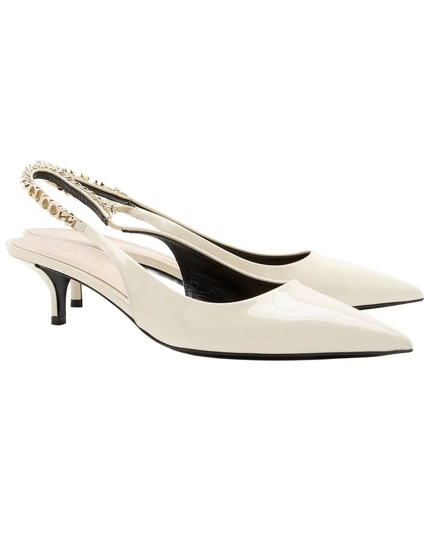 Patent Leather Chain Logo Signoria Slingback 44Mm Pump (authentic Pre-Loved) by Gucci