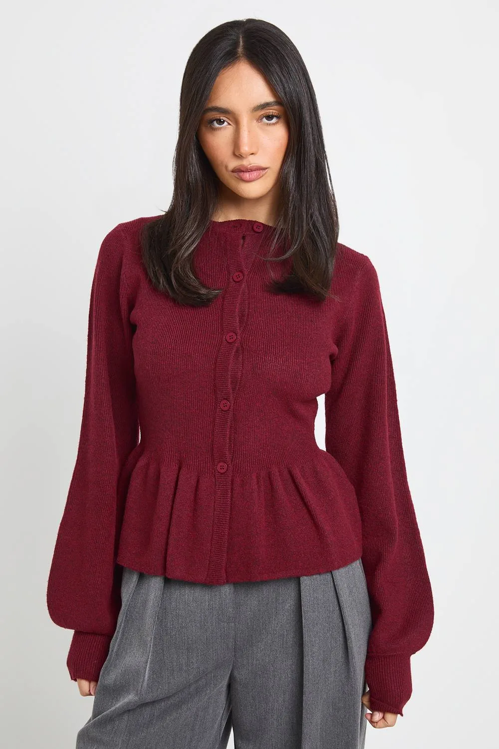 Peplum Hem Knitted Cardigan by boohoo