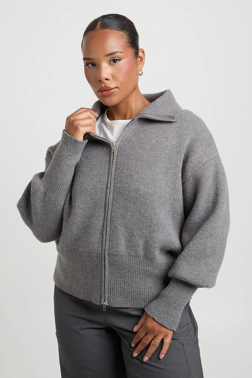High Neck Zip Through Cardigan by boohoo