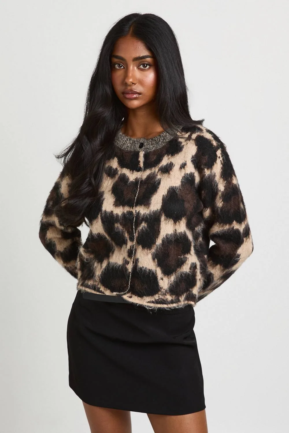 Leopard Print Super Soft Crew Neck Cardigan by boohoo