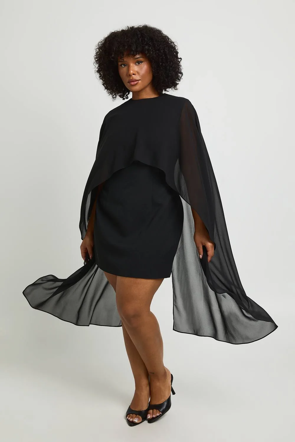Chiffon Cape Structured Mini Dress by boohoo