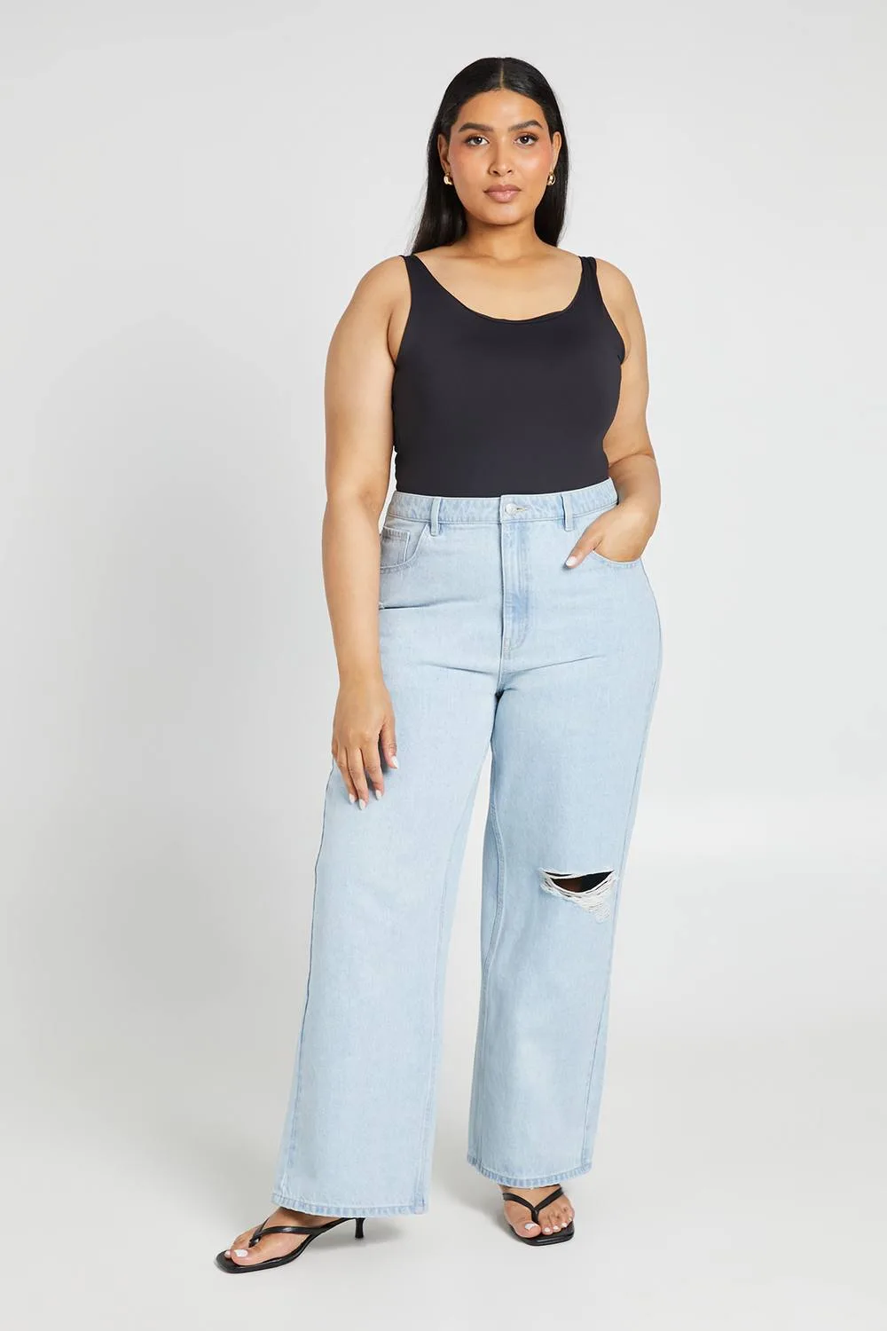 Basics High Waist Ripped Straight Leg Jean by boohoo