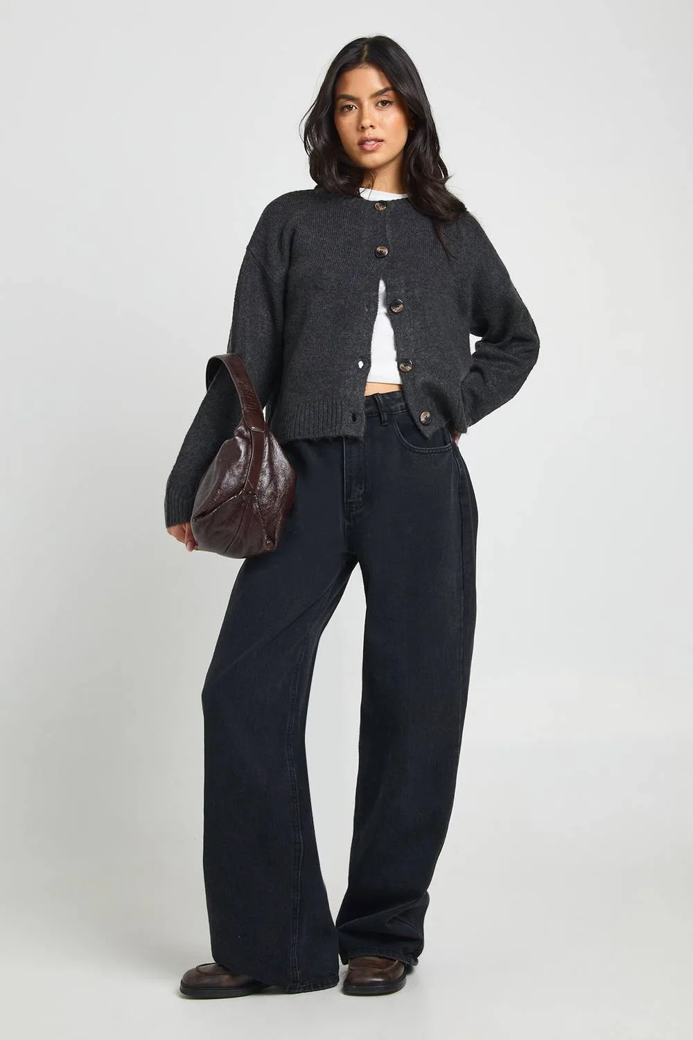 Crew Neck Soft Knit Knitted Cardigan by boohoo