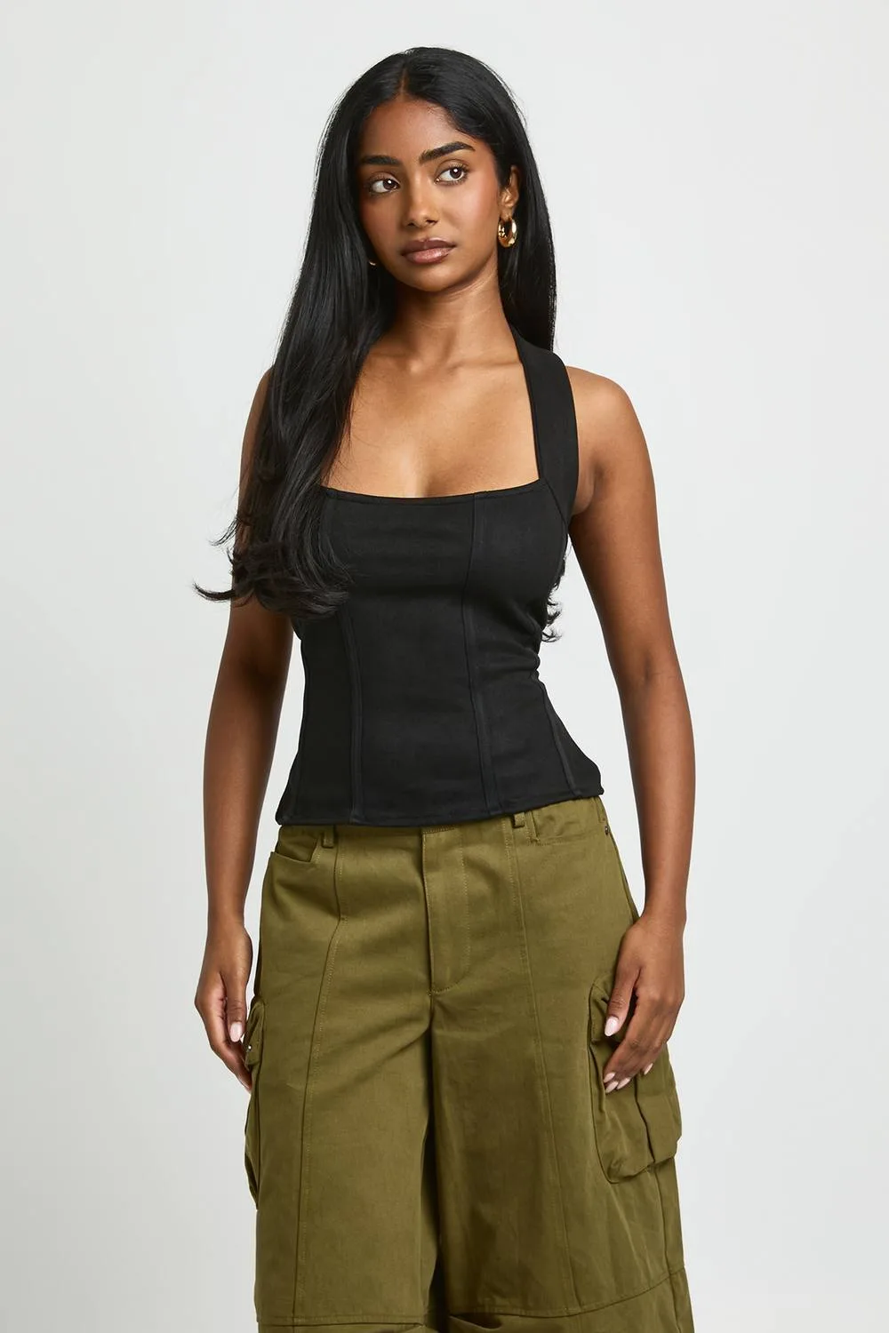 Stretch Faux Suede Halterneck Corset Top by boohoo