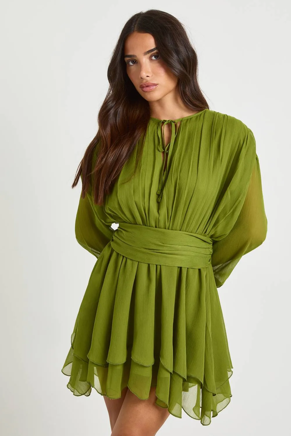 Petite Chiffon Long Sleeve Skater Dress by boohoo