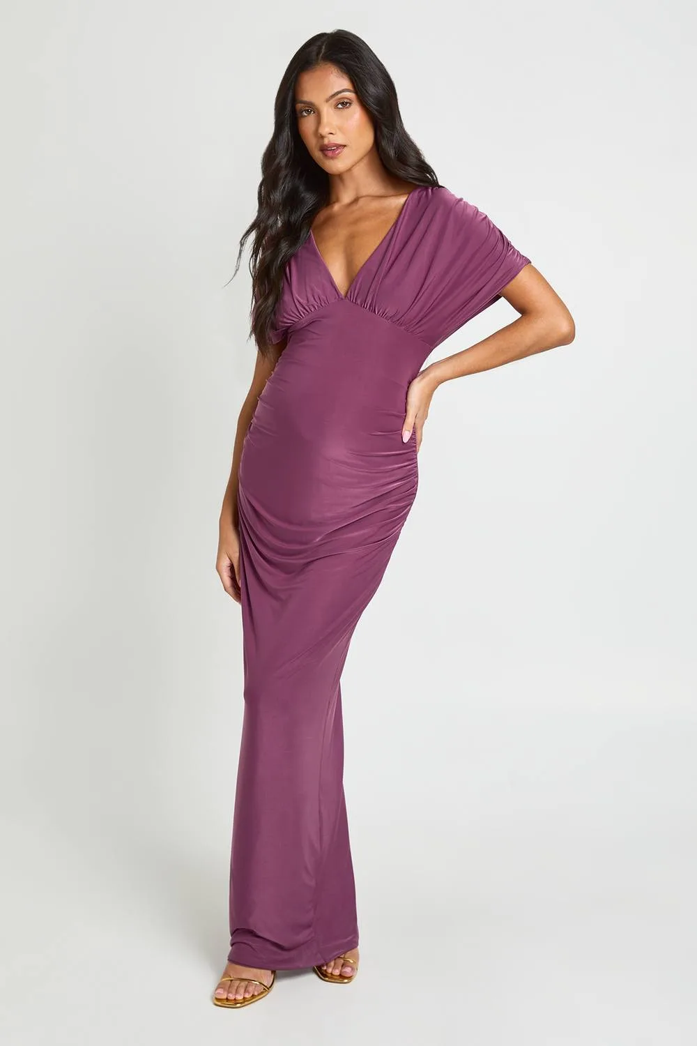 Maternity Batwing Ruched Waist Maxi Dress by boohoo