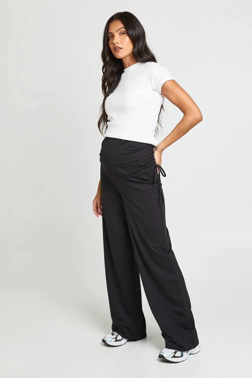 Maternity Ruched Side Wide Leg Trouser by boohoo