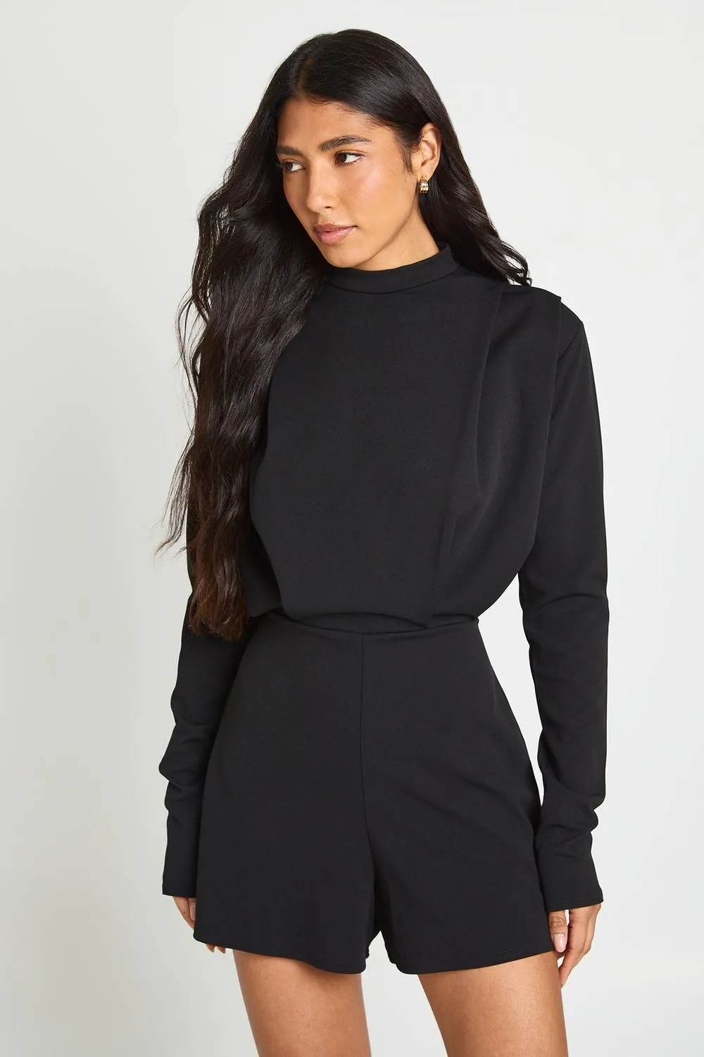Long Sleeve Tailored Pleat Detail Playsuit by boohoo