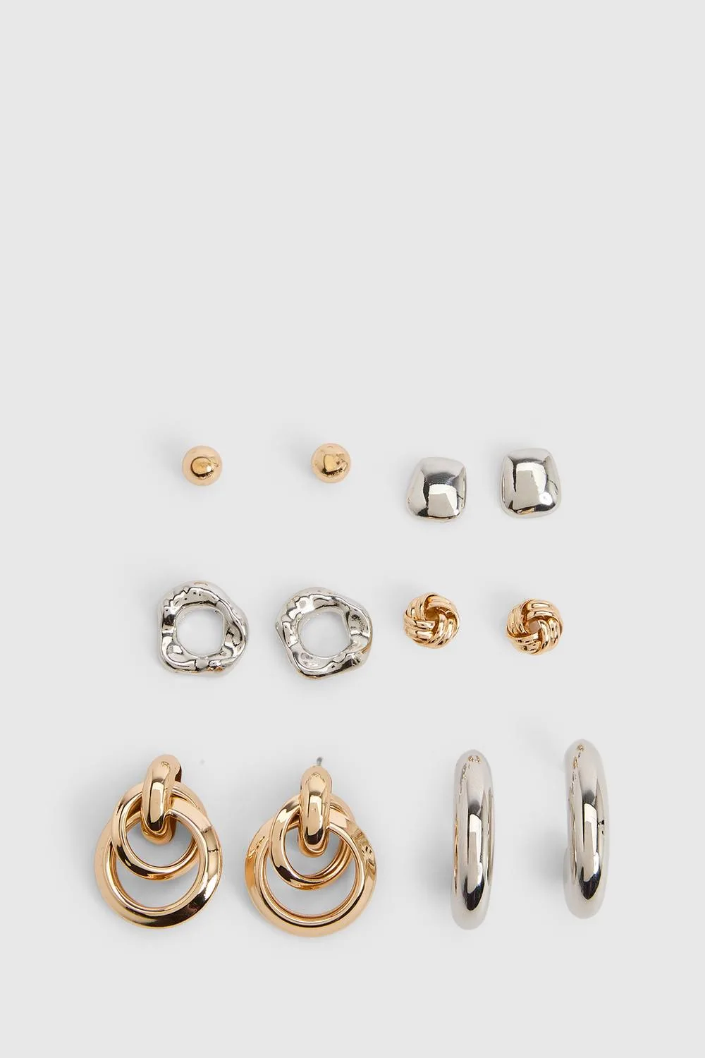Mixed Metal Chunky Earrings 6 Pack by boohoo