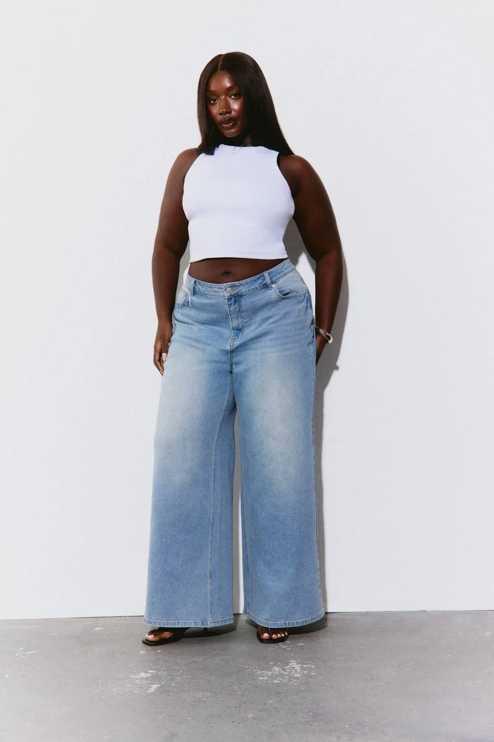 The Plus Mid Waist Wide Leg Jean