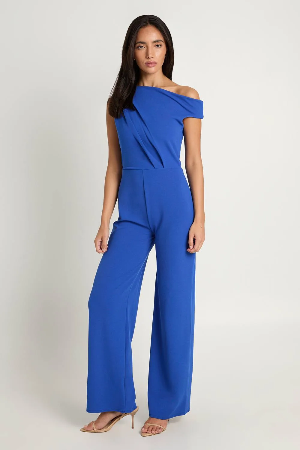 Crepe Drape Shoulder Wide Leg Jumpsuit