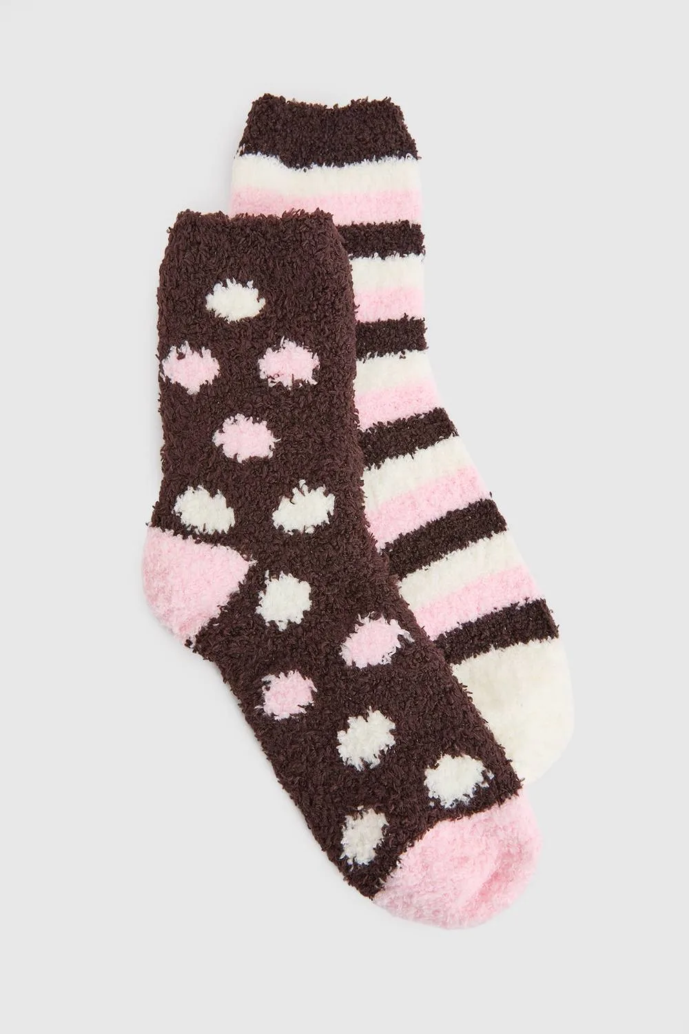 Striped & Polka Dot Fluffy Socks 2 Pack by boohoo