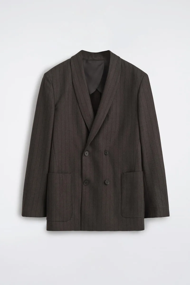 Pinstriped Double-Breasted Wool Blazer
