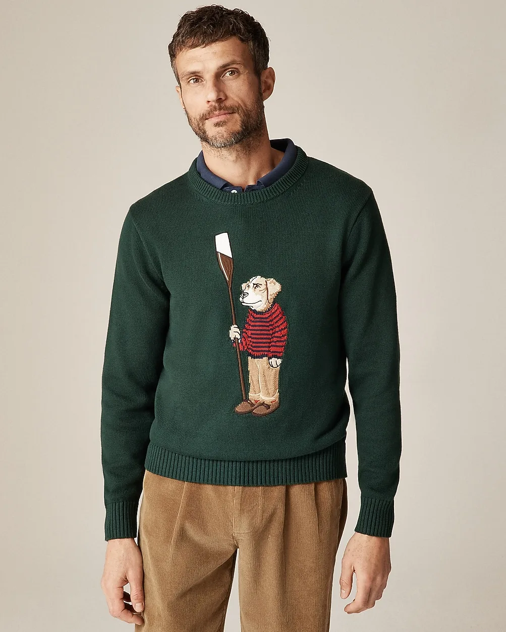 Cotton Crewneck Sweater with Oarsman Dog by J.Crew