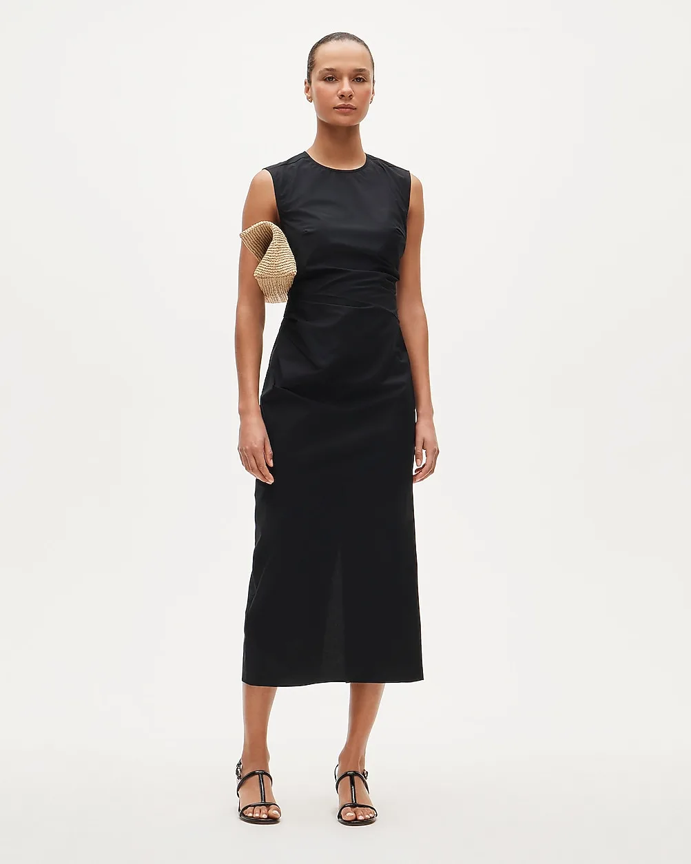 Ruched Midi Dress in Stretch Cotton-Blend Poplin by J.Crew