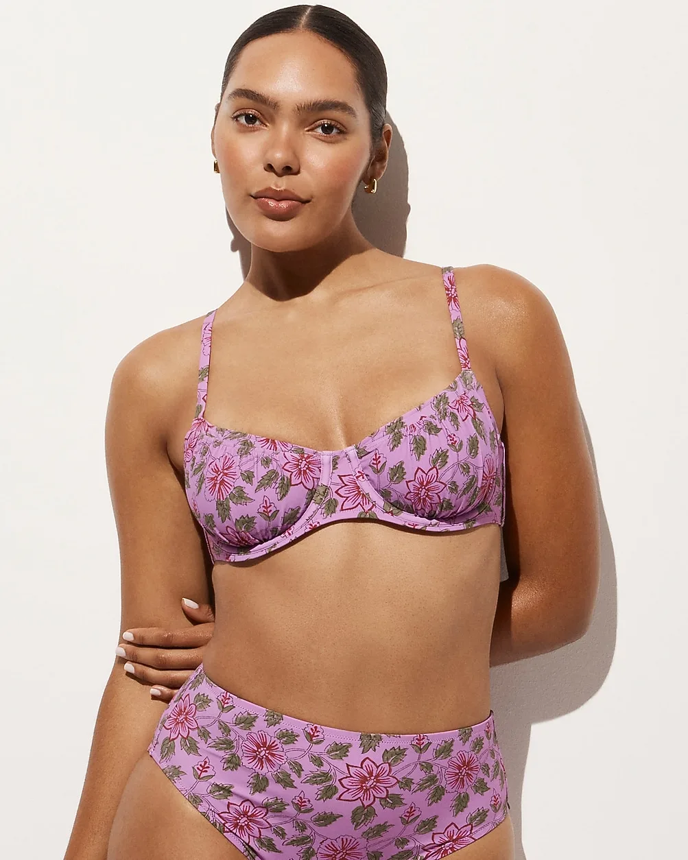 Ruched Underwire Bikini Top in Iris Floral by J.Crew