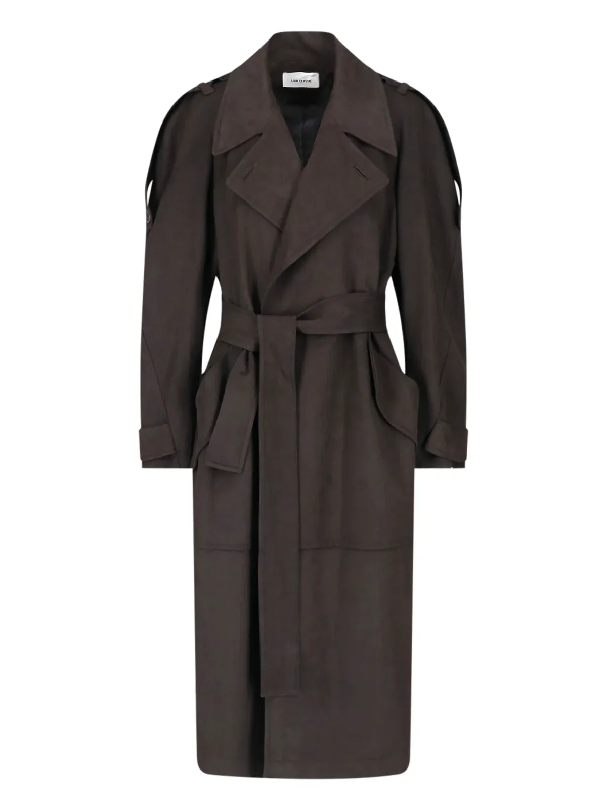 Double-Breasted Faux Suede Trench Coat with Adjustable Features