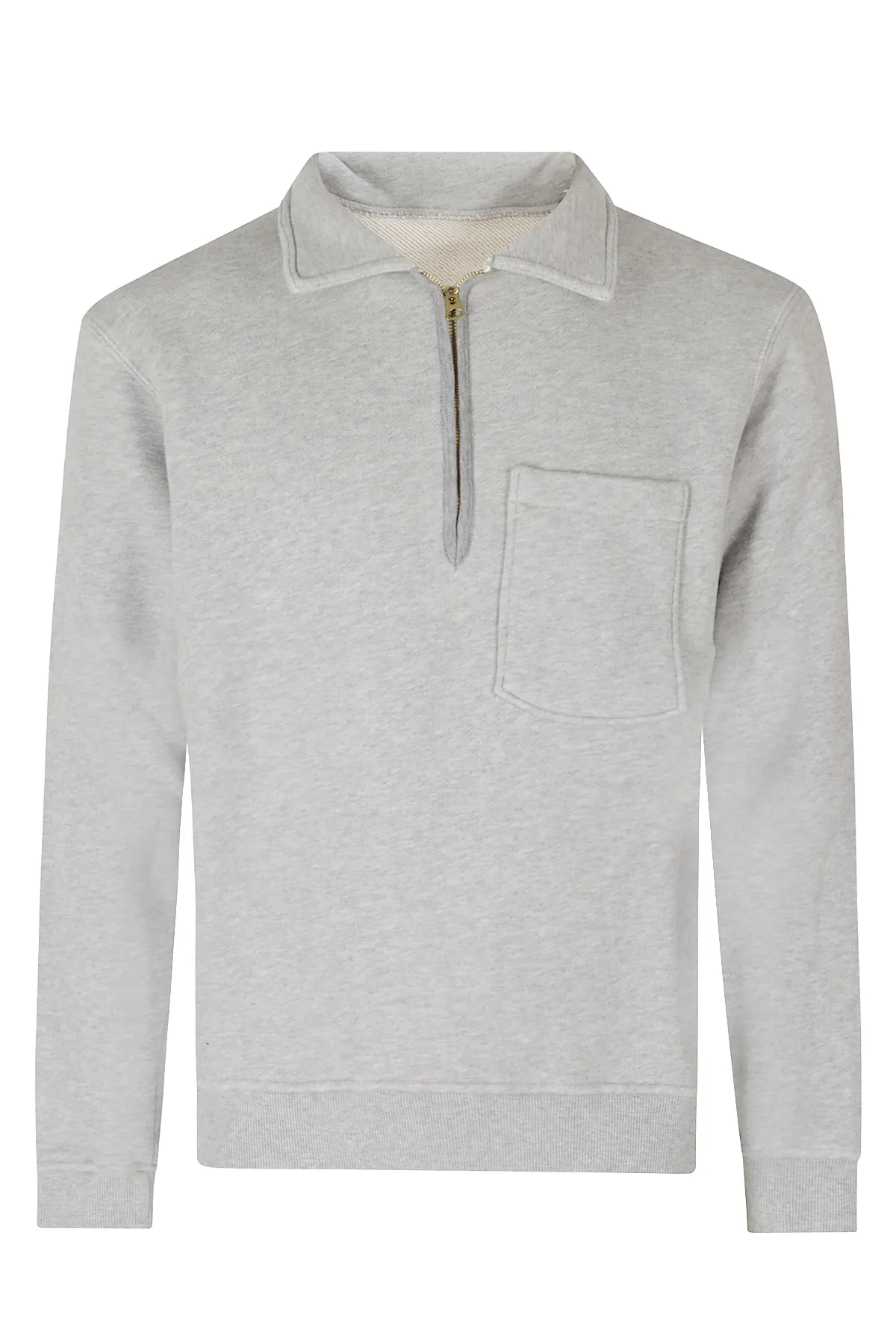 Melange Classic Collar Golden Zip Cotton Fleece Sweatshirt by Fortela