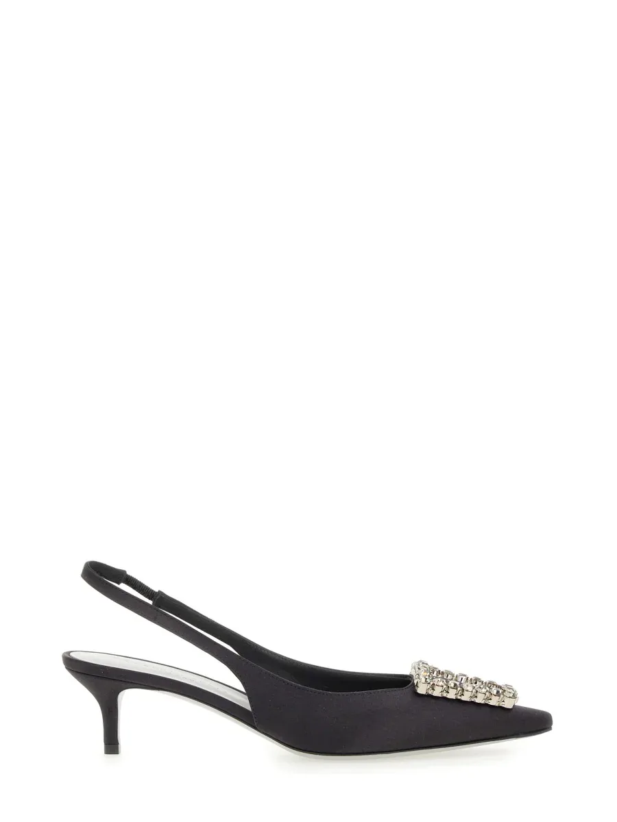 Futura Rhinestone Buckle Fabric Slingback Pumps