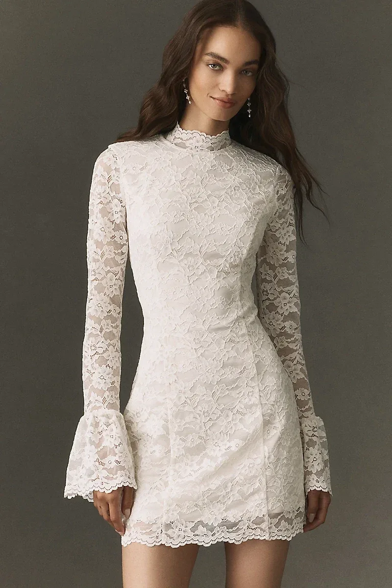 Long-Sleeve Lace Mini Dress by BHLDN