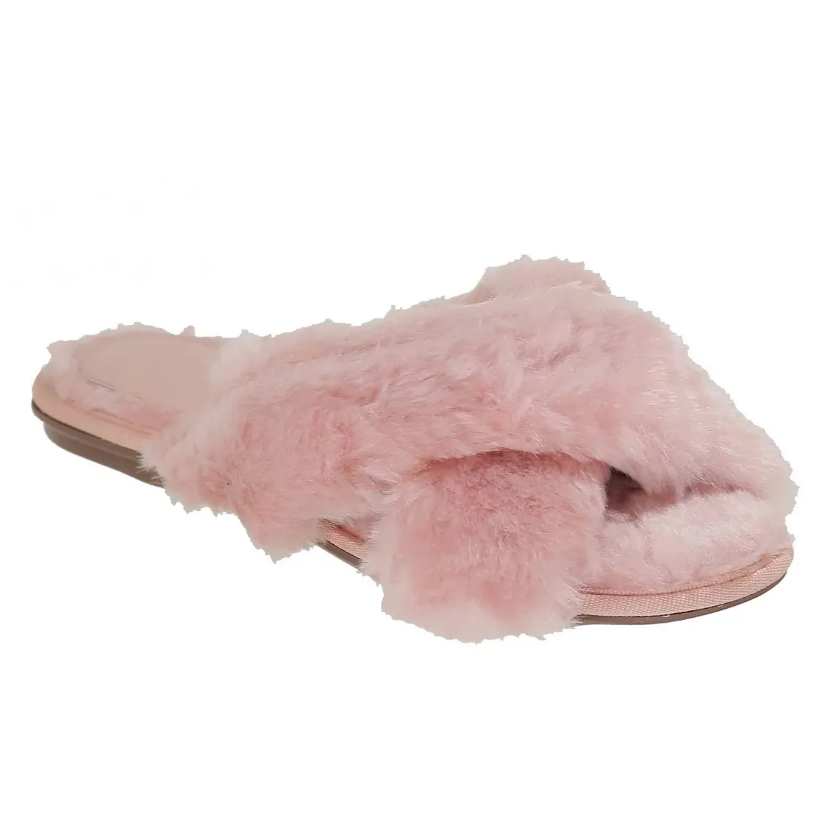 Valentina Nuage Fluffy Crisscross Slide Flat Slippers