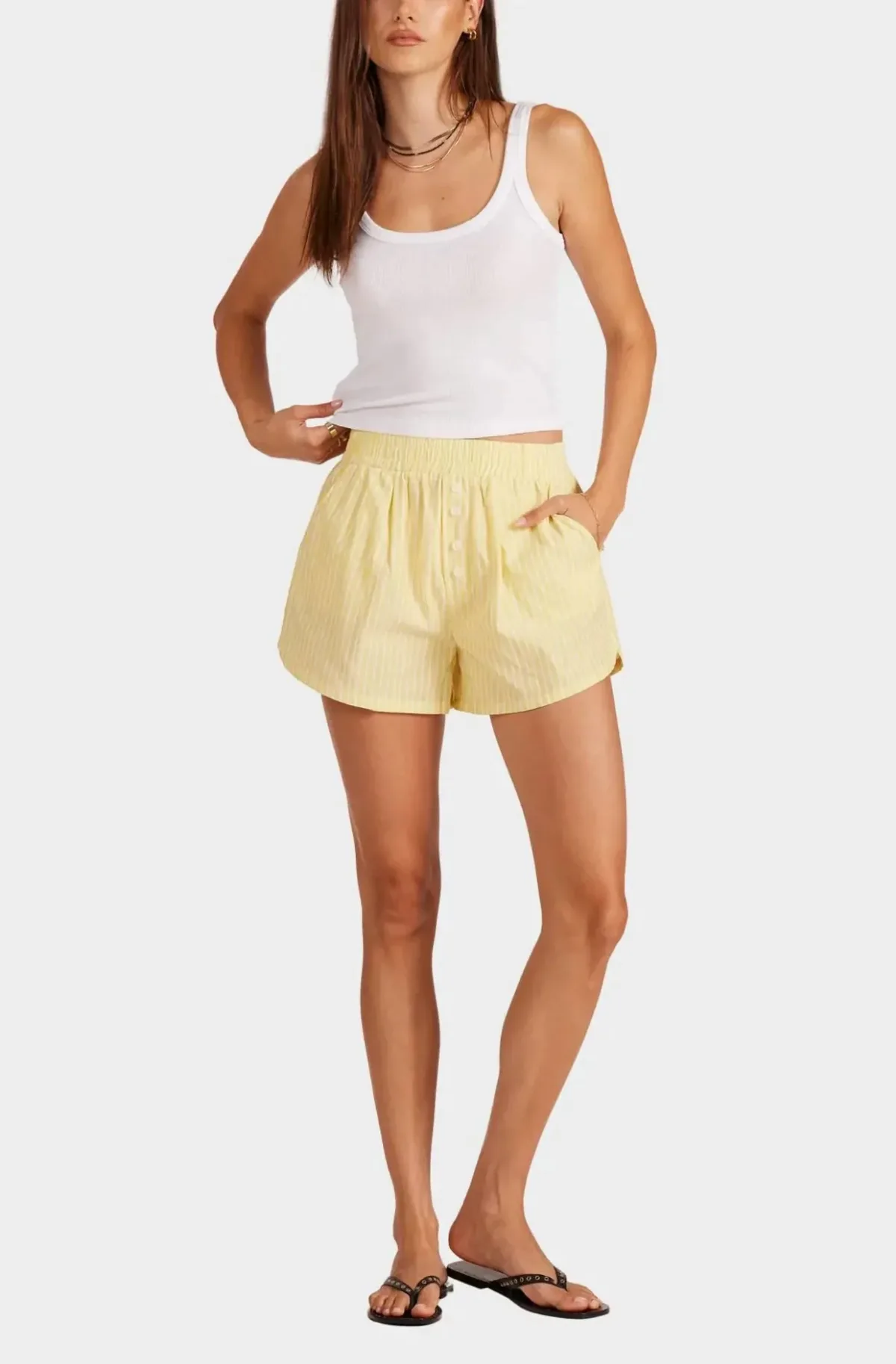 Button Fly Boxer Short in Yellow Stripe by bobi