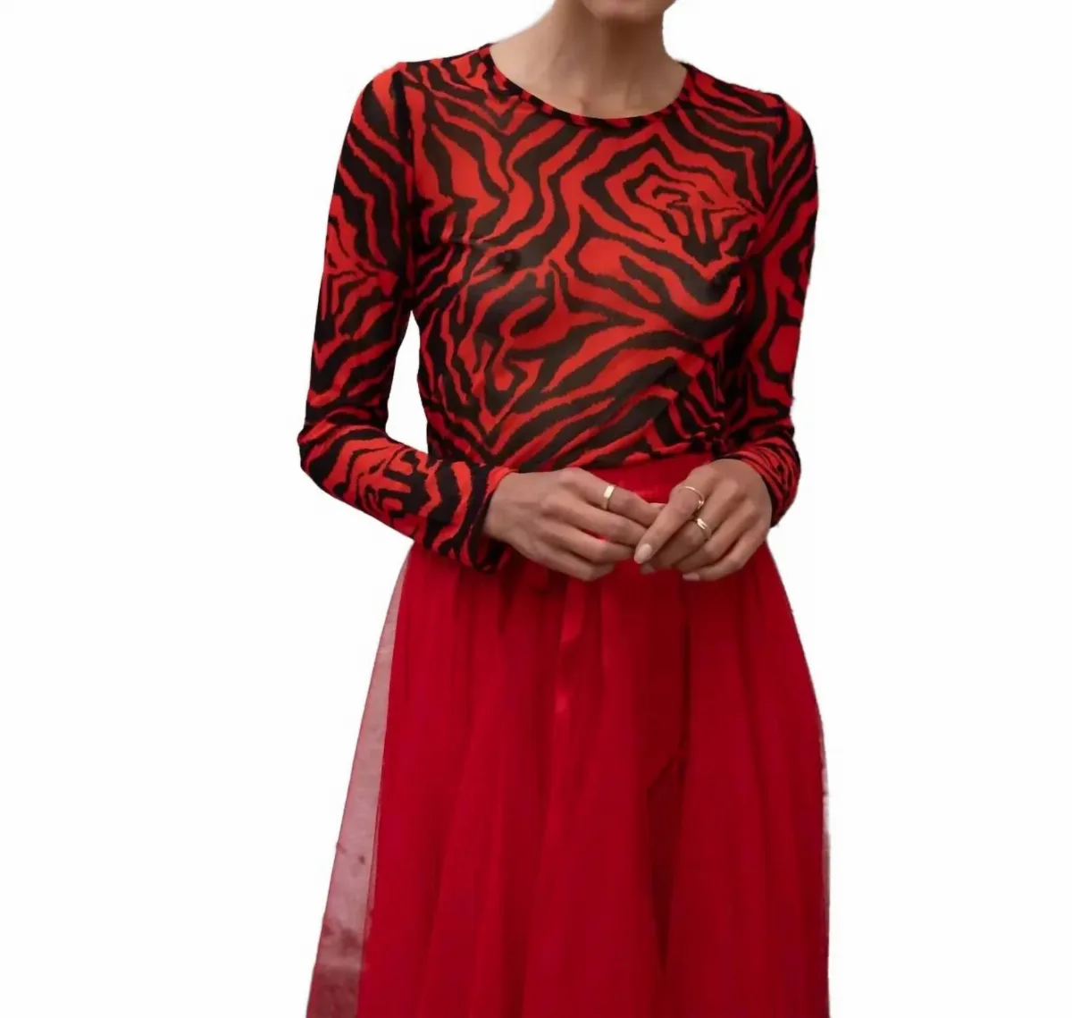 Stretch Mesh Top with Zebra Print by CHOKLATE PARIS