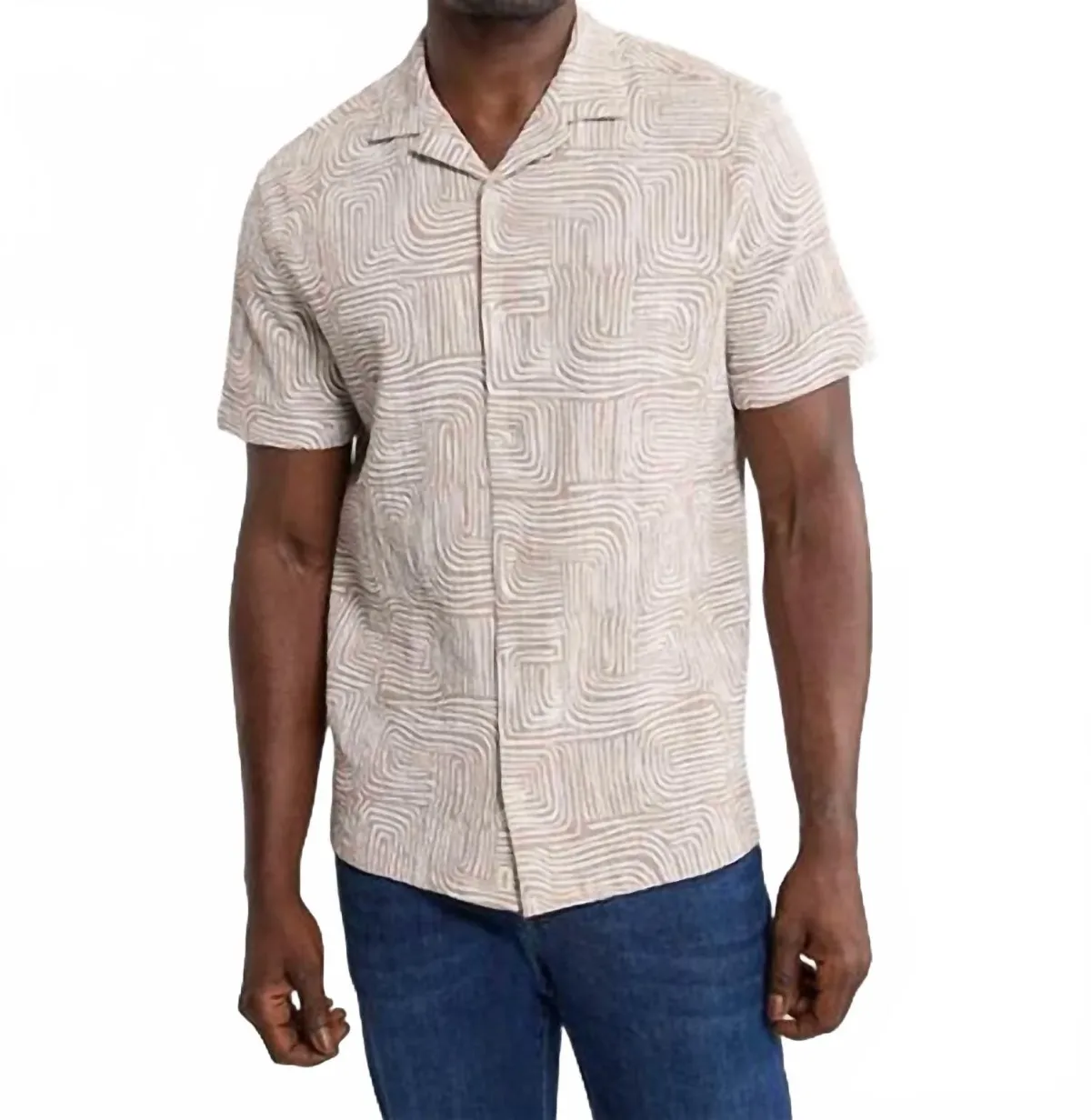 Castaway Textured Camp Shirt in Wavy Sands by FAIR HARBOR